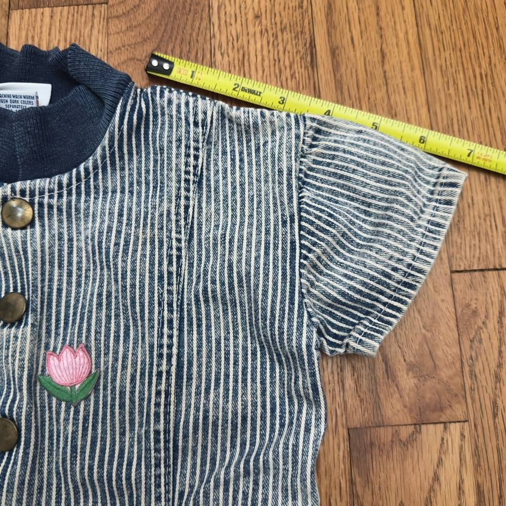 Vintage OshKosh B’gosh Railroad Stripe Floral Patch Shortalls • 6–9M Toddler - Picture 6 of 9